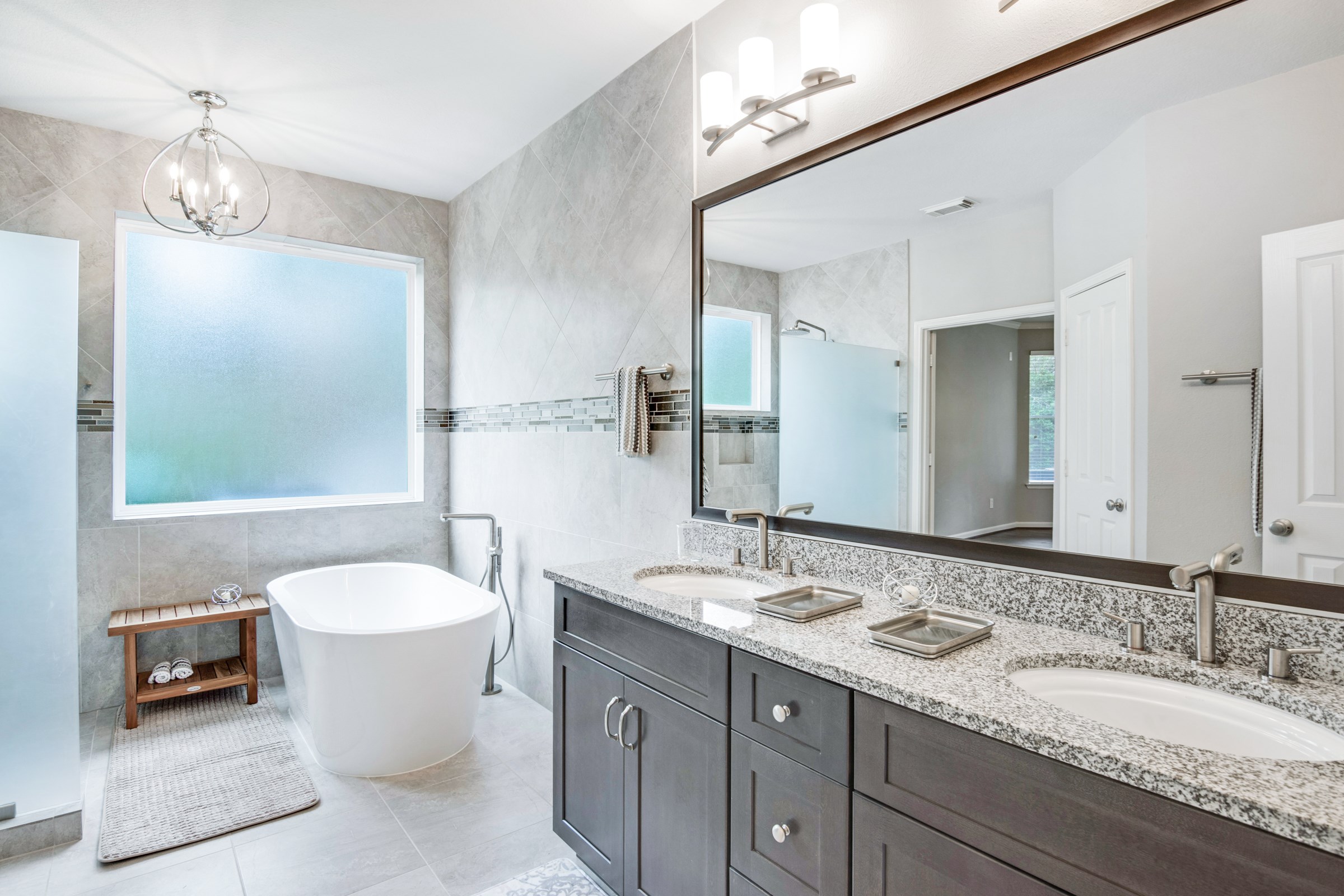 4 Master Bath – Shower Roll- in remodeled -wall tile free standing tub new windows 2